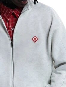 SUMWON Oversized Full-Zip Sweatshirt With High Neck Stand Collar Side Pockets And Embroidered Chest Logo Casual Winter Essential - Grey - View 5