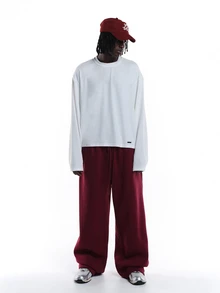 SUMWON Oversized Boxy Crew Neck Long Sleeve Tee Solid Drop Shoulder Casual Relaxed Fit Top For Fall Winter Everyday Wear - White - View 3