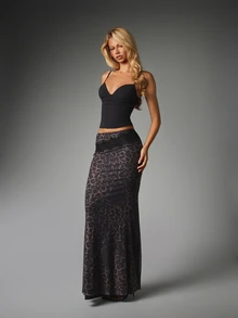 MISSGUIDED Leopard Print Skirt With Black Lace Trim Detail Low Rise Bodycon Flared Hem Floor Length Evening Party Skirt - Multicolor - View 5
