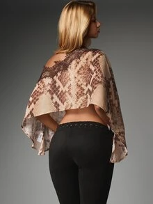 MISSGUIDED Snake Print One Shoulder Batwing Sleeve Crop Blouse With Lace Trim Detail Summer Festival Party Top - Multicolor - View 4