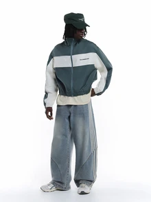 SUMWON Color Block Windbreaker Jacket With Full Zip Closure Mandarin Collar Elasticated Hem And Contrast Cream Panel Detail - Multicolor - View 3