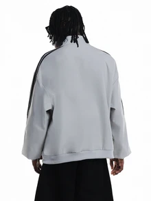SUMWON Oversized Track Jacket With Full Zip Closure Mandarin Collar And Contrast Stripe Sleeves Script Logo Detail Hip Length - Light Grey - View 2