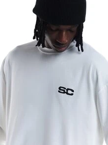 SUMWON Club Boxy Crop Long Sleeve Tee With Embroidered Logo And Back Text Print Crew Neck Casual Top - White - View 4