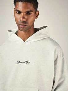 SUMWON Club Oversized Pullover Hoodie With Script Logo Print Back And Chest Embroidery Los Angeles Streetwear Style - Light Grey - View 5