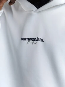 SUMWON Stu New York Oversized Pullover Hoodie With Chest And Back Logo Print Long Sleeve Casual Streetwear Top - White - View 5