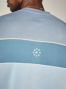 SUMWON Club Color Block Crew Neck Sweatshirt With Embroidered Logo Chest Print And Contrast Piping Detail - Blue - View 7