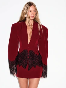KIZN Women Blazers - Burgundy - View 2