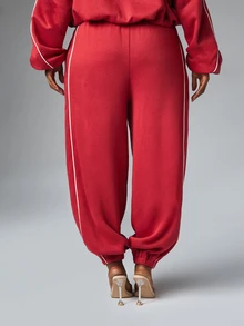 BABYPHAT BAGGY CUFFED JOGGERS WITH PIPING DETAIL - Red - View 2