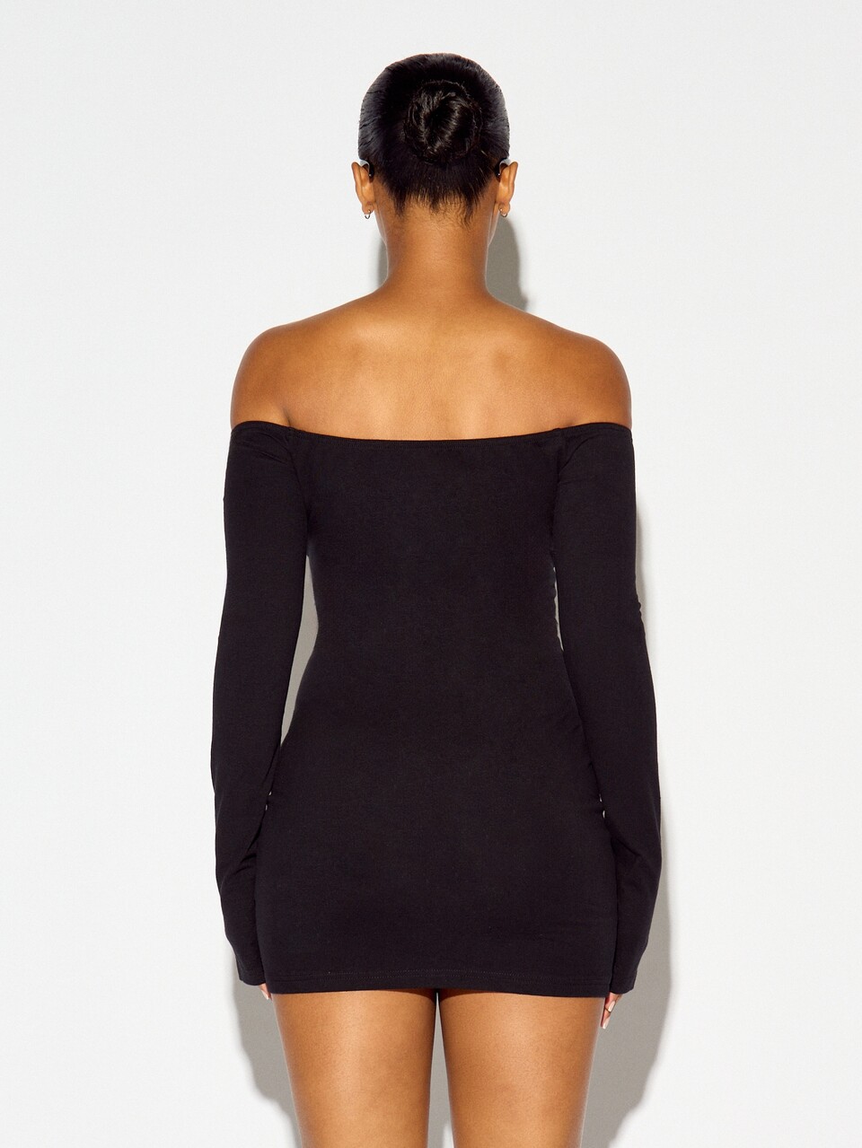 SUMWON Off-Shoulder Bodycon Mini Dress With Logo Print
