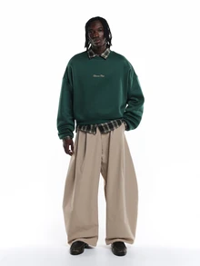 SUMWON Club Oversized Crewneck Sweatshirt With Gold Script Logo Chest And Large Back Print Los Angeles Estd 2023 - Dark Green - View 3