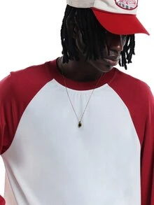 SUMWON Oversized Raglan Long Sleeve Crew Neck Color Block Baseball Tee With Contrast Sleeves And Ribbed Neckline For Casual Everyday Wear - Red and White - View 5
