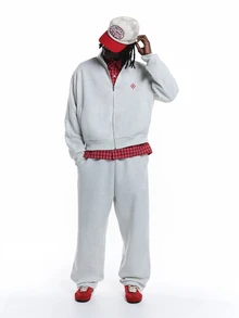 SUMWON Oversized Full-Zip Sweatshirt With High Neck Stand Collar Side Pockets And Embroidered Chest Logo Casual Winter Essential - Grey - View 3