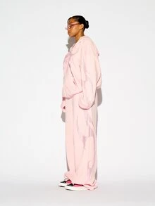 SUMWON WOMEN Celana Sweatpants Kaki Lebar Oversized dengan Bordir Tulisan Psycho, Print Api Abstrak di Kaki, Pinggang Elastis, Celana Loungewear Kasual - Berwarna merah muda - View 2
