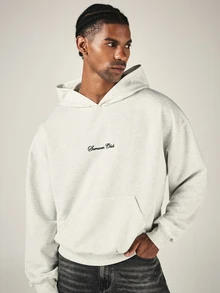 SUMWON Club Oversized Pullover Hoodie With Script Logo Print Back And Chest Embroidery Los Angeles Streetwear Style - Light Grey - View 4