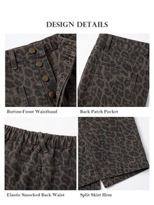 ELLERISSA Leopard Print High Waist Button Front Denim Midi Pencil Skirt - Multicolor - View 7