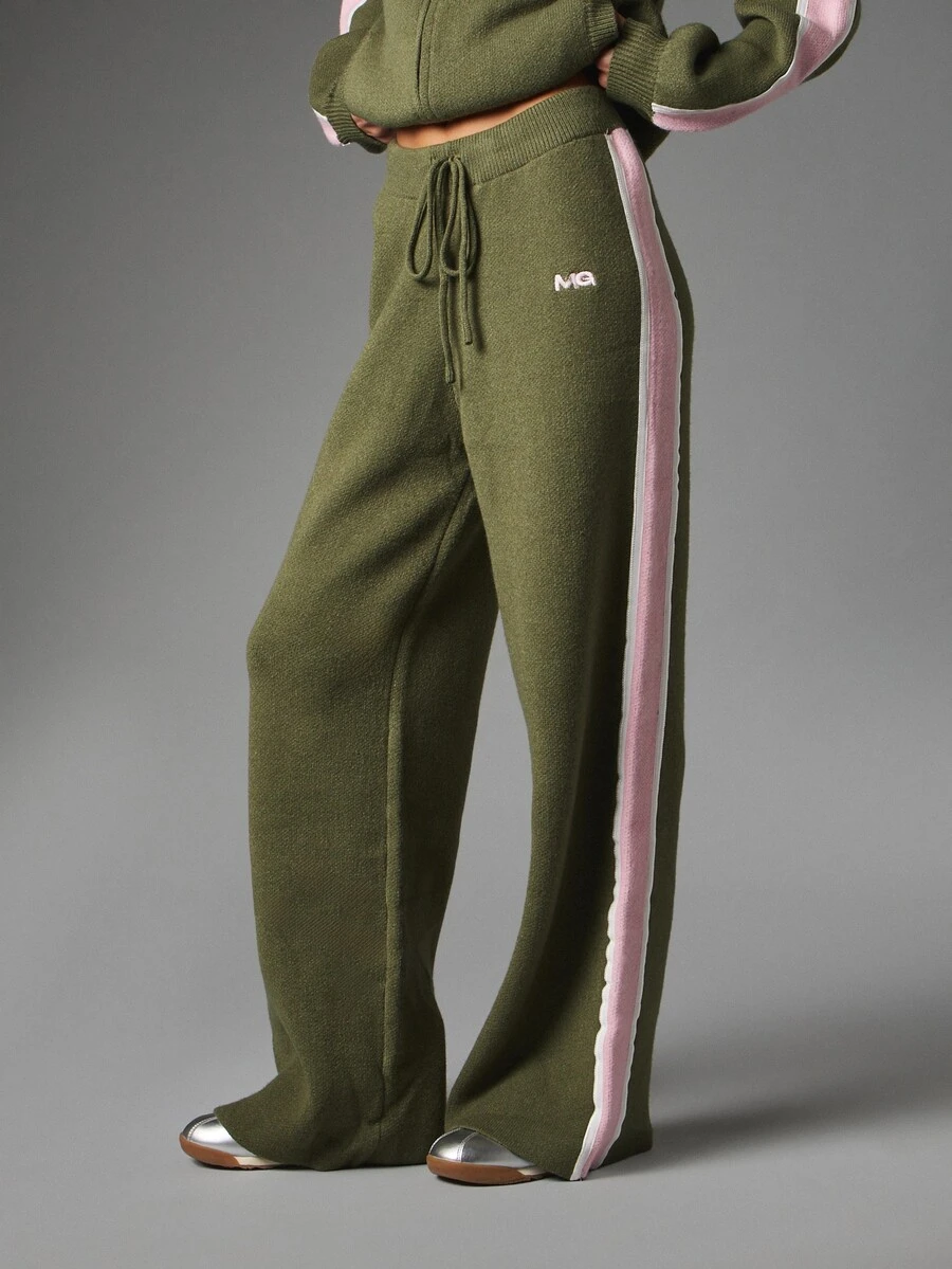 MISSGUIDED Knitted Wide Leg Lounge Pants With Side Stripe Contrast Detail And Drawstring Waist Perfect For Autumn Winter Casual Styling - Multicolor - View 1