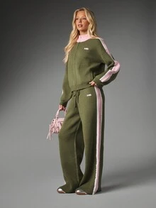 MISSGUIDED Knitted Wide Leg Lounge Pants With Side Stripe Contrast Detail And Drawstring Waist Perfect For Autumn Winter Casual Styling - Multicolor - View 3