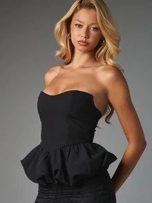 MISSGUIDED Strapless Sweetheart Neck Peplum Corset Top With Structured Bodice And Ruffle Hem Perfect For Party Night Out - Black - View 5