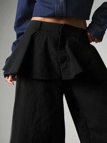 MISSGUIDED Wide Leg Bermuda Shorts With Peplum Ruffle Overlay, Drawstring Hem, Mid-Rise Waist And Relaxed Fit - Black - View 5