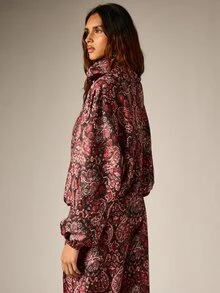 AiiRZ Paisley Print Oversized Windbreaker Jacket With Stand Collar Full Zip Closure And Elasticated Cuffs Boho Festival Party Style - Multicolor - View 3