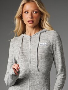 MISSGUIDED Six Full-Zip Cropped Hoodie And Wide-Leg Casual Pants Co-Ord Set Cosy Soft Knit Loungewear Two Pieces Matching Set - Grey - View 5