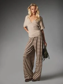 MISSGUIDED V-Neck Batwing Short Sleeve Sweater Knit Top With Wrap Detail And Ribbed Hem For Autumn Winter Casual Chic Look - Khaki - View 3