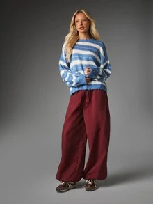 MISSGUIDED Striped Mohair Blend Crew Neck Sweater Oversized Boxy Long Sleeve Knit Pullover Fall Winter Cozy Style - Multicolor - View 5
