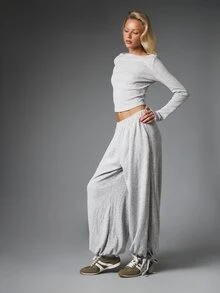 MISSGUIDED Cosy Waffle Knit Co-Ord Set Boat Neck Long Sleeve Crop Top And Wide Leg Lounge Pants Two Pieces Autumn Winter Set - Grey - View 4
