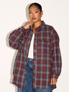 FASHION SZN Jaket Kotak-Kotak Ukuran Besar Kasual untuk Musim Gugur dan Dingin, Pakaian Berlapis Kurva Overshirt Wanita, Pakaian Musim Gugur Baru Gaya Y2K untuk Kerja, Esensial Lemari Mantel Kotak-Kotak Ukuran Besar - MultiWarna - View 3