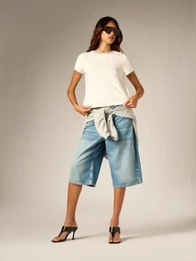 AiiRZ Cropped Crew Neck T-Shirt With Grey Contrast Ringer Detail Short Sleeve Cotton Casual Summer Essential Top - White - View 4