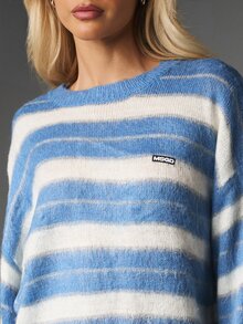 MISSGUIDED Striped Mohair Blend Crew Neck Sweater Oversized Boxy Long Sleeve Knit Pullover Fall Winter Cozy Style - Multicolor - View 4