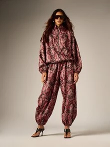 AiiRZ Paisley Print Oversized Windbreaker Jacket With Stand Collar Full Zip Closure And Elasticated Cuffs Boho Festival Party Style - Multicolor - View 4
