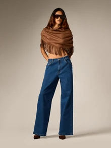 AiiRZ High Rise Wide Leg Jeans With Suede Studded Patch Pockets Western Style Full Length Denim Pants Fall Winter Fashion - Dark Wash - View 4