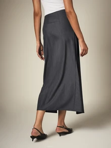 KSTM Draped Wrap Skirt With Asymmetric Hem And Front Slit Elegant Tailored Suiting Fabric Office To Evening Style - Grey - View 2