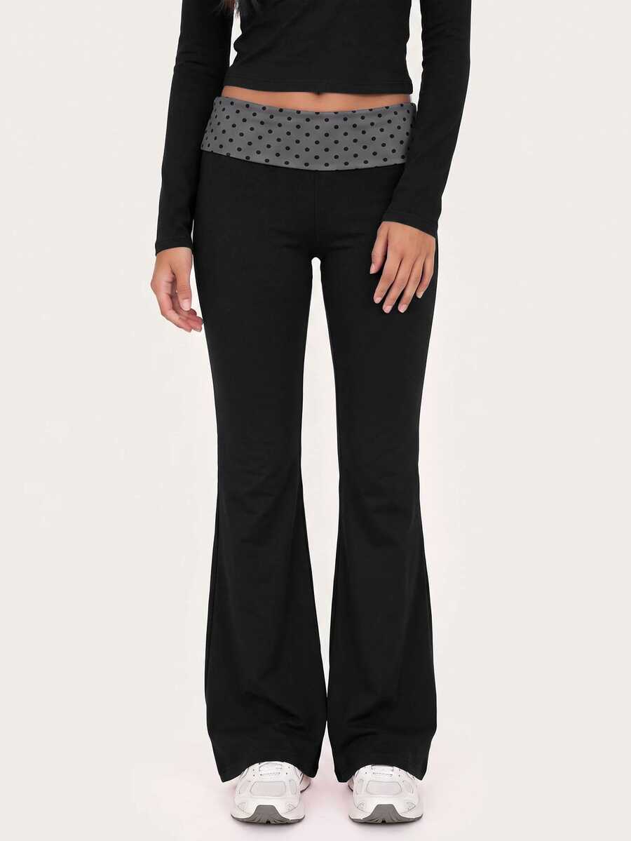 MISSGUIDED TEEN SM1-07 - POLKA DOT ROLL OVER TROUSER - Black - View 1