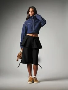 MISSGUIDED Wide Leg Bermuda Shorts With Peplum Ruffle Overlay, Drawstring Hem, Mid-Rise Waist And Relaxed Fit - Black - View 4