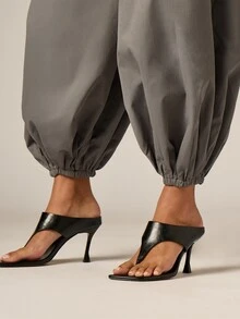 AiiRZ Balloon Harem Pants With Elastic Cuffed Ankles Relaxed Baggy Silhouette High Rise Casual Summer Holiday Trousers - Grey - View 4