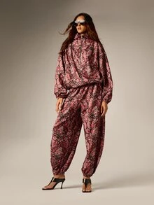 AiiRZ Celana Harem Motif Paisley dengan Pinggang Elastis dan Pergelangan Kaki Manset Gaya Boho Longgar Santai Panjang Penuh untuk Musim Panas dan Festival - MultiWarna - View 2