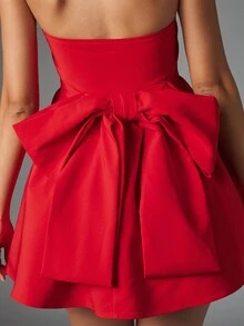 MISSGUIDED Strapless Fit And Flare Mini Dress With Oversized Back Bow Detail Structured Bodice Full Skirt Valentine Party - Burgundy - View 5