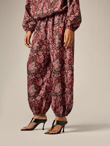 AiiRZ Celana Harem Motif Paisley dengan Pinggang Elastis dan Pergelangan Kaki Manset Gaya Boho Longgar Santai Panjang Penuh untuk Musim Panas dan Festival - MultiWarna - View 1