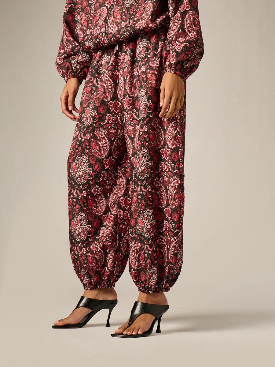 AiiRZ Celana Harem Motif Paisley dengan Pinggang Elastis dan Pergelangan Kaki Manset Gaya Boho Longgar Santai Panjang Penuh untuk Musim Panas dan Festival - MultiWarna - View 1