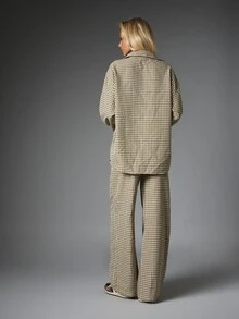 MISSGUIDED Gingham Check Co-Ord Set Oversized Collared Long Sleeve Shirt And Wide Leg Full Length Casual Pants Autumn Winter Two Pieces Matching Outfit - Multicolor - View 2