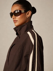 MISSGUIDED Oversized Track Jacket With Contrast Side Stripe Detail Mock Neck Zip Up Elastic Cuffs And Hem Retro Style Spring Outerwear - Brown - View 2