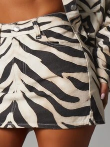 MISSGUIDED Zebra Print Denim Mini Skirt With Side Pockets Mid Rise Bodycon Fit Animal Print Party Summer Festival Skirt - Black and White - View 4