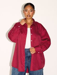FASHION SZN PLUS SIZE Plus Size STRIPED SHIRT - Burgundy - View 1