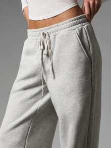 MISSGUIDED Wide Leg Fleece Sweatpants With Elasticated Drawstring Waist And Side Pockets Relaxed Fit Full Length Casual Lounge Trousers - Light Grey - View 4
