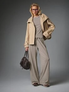 MISSGUIDED Striped Co-Ord Set Boat Neck Long Sleeve Crop Top And Wide Leg Drawstring Casual Pants Lounge Two Pieces Outfit - Multicolor - View 4