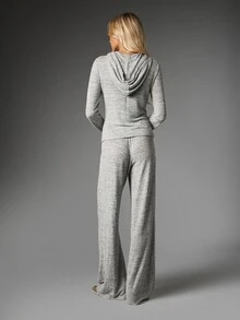 MISSGUIDED Six Full-Zip Cropped Hoodie And Wide-Leg Casual Pants Co-Ord Set Cosy Soft Knit Loungewear Two Pieces Matching Set - Grey - View 2