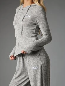 MISSGUIDED Six Full-Zip Cropped Hoodie And Wide-Leg Casual Pants Co-Ord Set Cosy Soft Knit Loungewear Two Pieces Matching Set - Grey - View 6