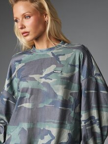 MISSGUIDED Oversized Waffle Knit Crew Neck Sweatshirt In Camo Print With Elasticated Hem And Long Sleeves Fall Winter Casual Style - Multicolor - View 5
